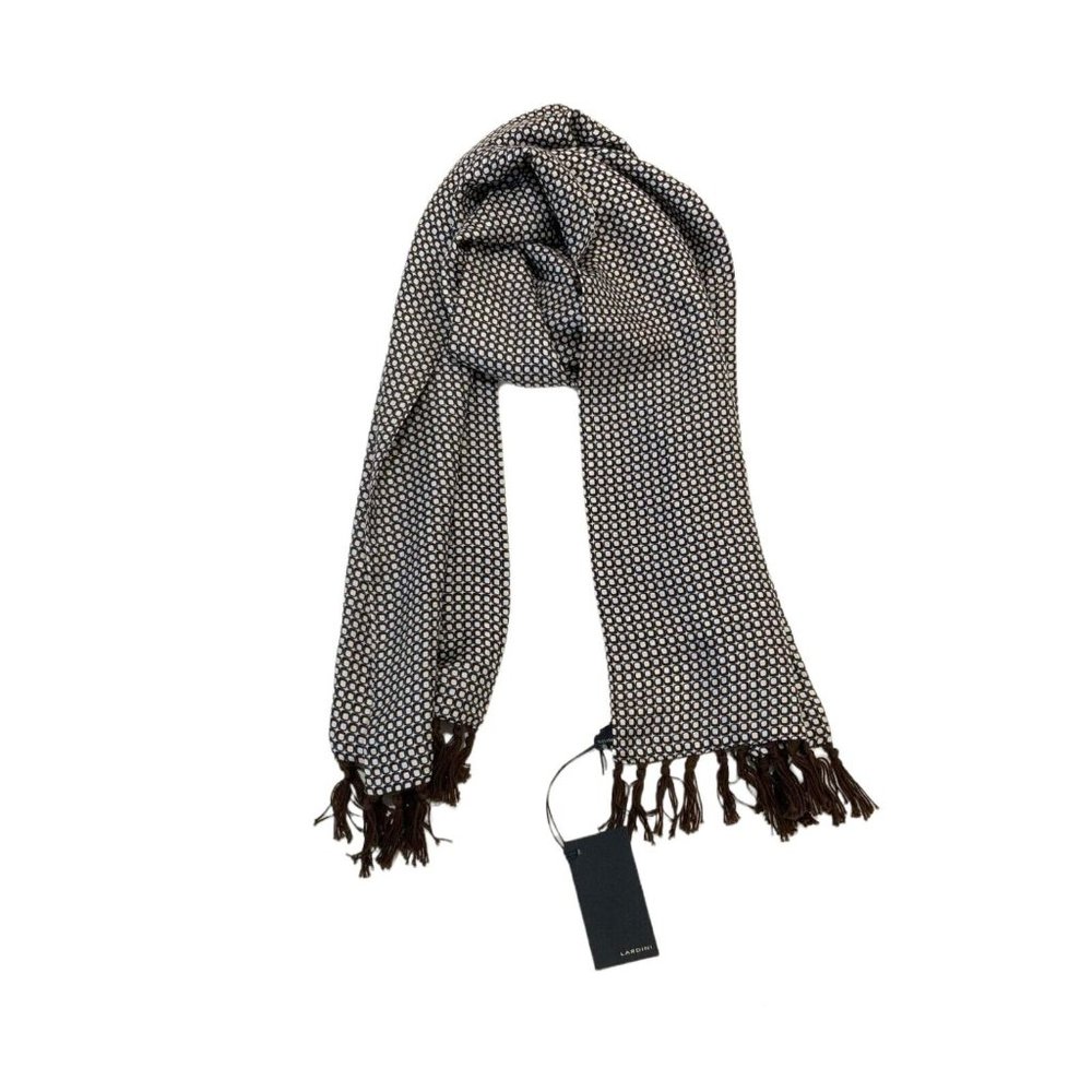 LARDINI Black & White Geometric Silk Scarf Made In Italy 62"/ 10.”1/2 NWT